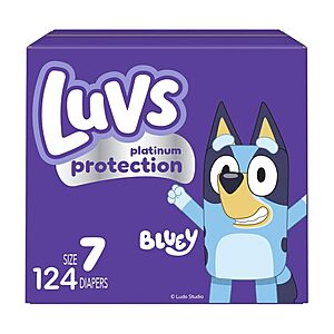 [S&S, AC] $23.08: Luvs Size 7 Baby Diapers, Platinum Protection Bluey Diapers, Size 7, 124 Count