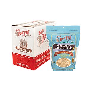 [S&S] Bob's Red Mill Organic Quick Cooking Steel Cut Oats, 22oz (Pack of 4) - Organic, Non GMO, Whole Grain, Vegan, Kosher $14.92