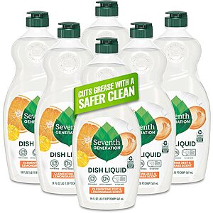 6-Pack 19-Ounce Seventh Generation Dish Liquid Soap (Clementine Zest & Lemongrass) $13.34 w/ S&S + Free Shipping w/ Prime or on $35+