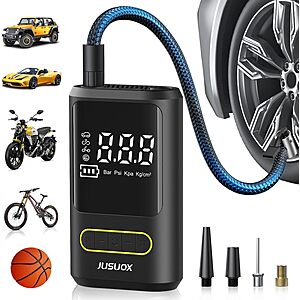 JUSUOX 150 PSI Cordless Portable Tire Inflator w/ Digital Pressure Gauge & Auto Shutoff $11.99 + Free Shipping w/ Prime or on $35+