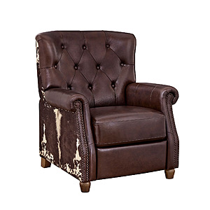 The Pioneer Woman Harper Pushback Leather Recliner (Whiskey w/ Faux Cowhide Sides and Back) $150.00 + Free Shipping