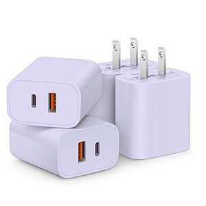 [4 Pack] USB C Charger Block Fast Charging Multiport Adpater [PD 20W USB-C & QC 3.0 USB-A Port] for iPhone 17/16/15/14/13/12/11/X/8 $9.99