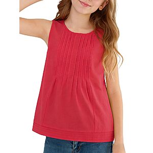 XMWEALTHY Girls Shirt Cute Summer Tops for Teens 2026 Spring Solid Red Shirt Comfy Sleeveless Round Neck Ruched Tee Tops 5-6T $4.99