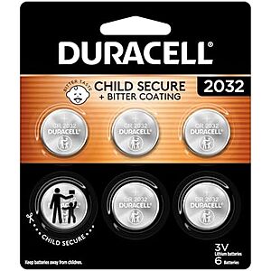 [SnS] $5.69* | 6-ct DURACELL Duracell 2032 Lithium Battery at Amazon (94.8￠ each)