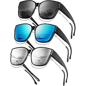3-Pack KALIYADI Men's or Women's Fit Over Glasses Polarized UV400 Protection Sunglasses (Various) $9.99 ($3.33 each)+ Free Shipping w/ Prime or on $35+