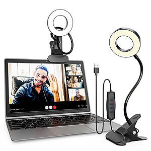 RAOYI Ring Light for Selfie and Video, Dimmable LED Clip-On, 3 Color Temperatures (2400k-6500k) & 10 Brightness Levels w/ 48 LEDs $7.88