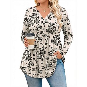 IN'VOLAND Plus Size Tops for Women Fall Long Sleeve Shirts Vacation Outfit $6.99