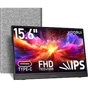 15.6" KOORUI 1920x1080 FHD IPS Portable Monitor w/ USB-C & HDMI $49.99 + Free Shipping