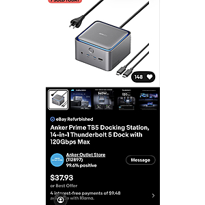 *REFURBISHED* Anker Prime TB5 Docking Station, 14-in-1 Thunderbolt 5 Dock with 120Gbps Max $37.93