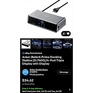 Anker |Refurb Prime Docking Station (DL7400),14-Port Triple Display with Display $34.62