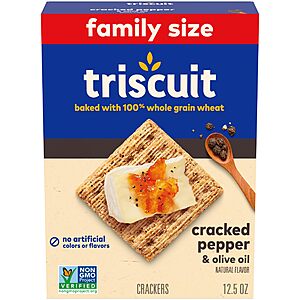 [S&S, AC] $2.52: Triscuit Cracked Pepper & Olive Oil Whole Grain Wheat Crackers, Family Size, 12.5 oz