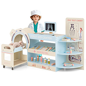 Costway Kids Wooden Hospital Office Playset w/ Eye Chart Toy CT Machine $95 + Free Shipping