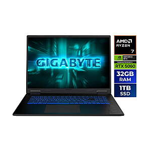 GIGABYTE Gaming A18: 18" QHD+ 165Hz IPS, Ryzen 7 260, RTX 5060, 32GB DDR5, 1TB SSD $1249