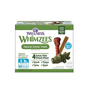 Wellness WHIMZEES Value Pack Natural Dog Dental Treat, Chews, Freshens Breath, Small Size, 47.1 oz Box, 89 Count