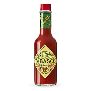 TABASCO® Brand Cayenne Garlic Pepper Sauce, Mild Hot Sauce, Glass Bottle, Smoky & Zesty Blend with Savory Garlic, Bold Flavor 5 Fl Oz (Pack of 1)~$4.74 With S&S @ Amazon