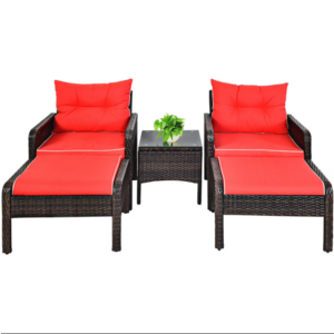 5-Piece Costway Patio Rattan Furniture Set w/ Ottomans & Tempered Glass Coffee Table (Red) $151.30 + Free Shipping