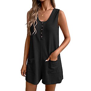 Ekouaer Waffle Knit Women's Short Sleeve Loose Fit Romper w/ Buttons & Pockets (Various Colors) $10 + Free Shipping w/ Prime or on $35+