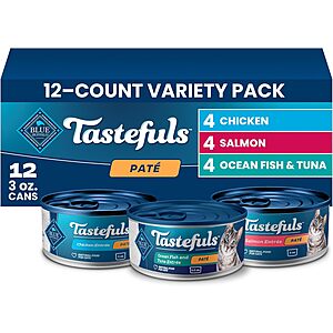 12-Count 3-Oz Blue Buffalo Tastefuls Wet Cat Food Paté Variety Pack (Chicken, Salmon, Ocean Fish & Tuna) $7.96 w/ S&S + Free Shipping w/ Prime or on $35+