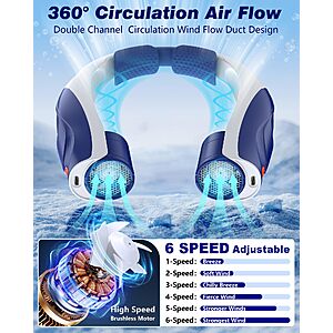 Tenvolti Portable Neck Fan w/ 6 Speeds $12 @ Amazon