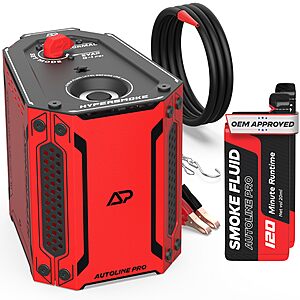 AutoLine Pro HyperSmoke™ Automotive Smoke Machine EVAP Vacuum Leak Tester – Adjustable Pressure – OEM Approved Smoke Fluid – Built-in Air Compressor Motor - $49.99, Amazon