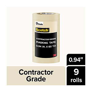 Scotch Contractor Grade Masking Tape, 0.94 in x 60.1 yd, Tan, 9 Rolls