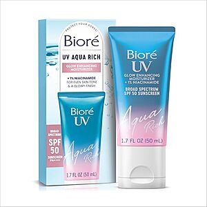 [NEW, SnS, AC] $6.62 | 1.7-Oz Bioré UV Aqua Rich Glow Enhancing Moisturizer SPF 50 at Amazon