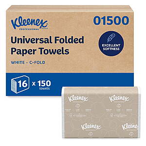 Kleenex Professional Universal C-Fold Folded Paper Towels, Bulk (01500), Absorbent, White (150 Sheets/Pack, 16 Packs/Case, 2,400 Sheet Total) $26.79
