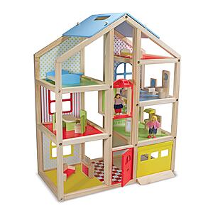 Melissa & Doug Wooden Hi-Rise Dollhouse w/ 15 Furniture Pieces $50 + Free Shipping