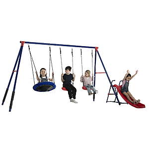 4-Piece Delta Children FunZone Outdoor Metal Swing Set (2 Swings, 1 Disc/Saucer Swing and Slide) $75.42 + Free Shipping