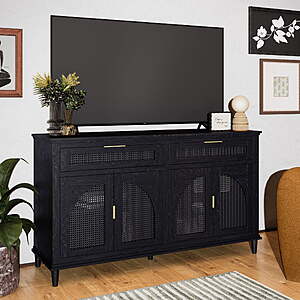 $63.20 - Beautiful Drew Rattan Media Console with Teched Away Drawer by Drew Barrymore, Black Finish