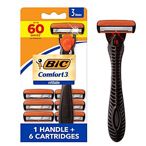 BIC Comfort 3 Refillable 3-Blade Razor for Men w/ 1 Handle & 6 Cartridges $4.17 w/ S&S + Free Shipping w/ Prime or on $35+