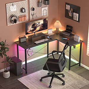 GTRACING L-Shaped Gaming Desk w/ RGB Lights & Removable Stands (Black) $22.40 + Free Shipping
