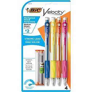 4-Pack BIC Velocity 0.7mm Mechanical Pencils w/ Eraser & Lead Refills (Colorful Barrel) $3.19 + Free Shipping w/ Prime or on $35+