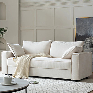 Ebern Designs Traditional Upholstered Standard Sofa with Square Armrests and 2 Throw Pillows (Various) from $439.99