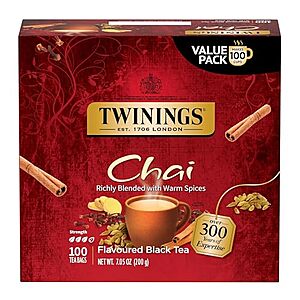 [NEW, SnS, AC] $8.03 | 100-Count Twinings Chai Black Tea Individually Wrapped Bags at Amazon