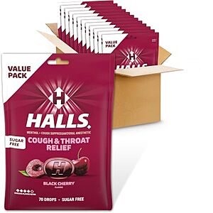 [SnS, AC] $12.97 | 12-Pack 70-Count HALLS Cough & Throat Relief Black Cherry Sugar Free Cough Drops at Amazon