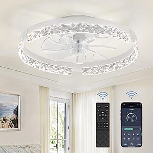 LEDIARY 20in Flush Mount White Modern 6-speed Ceiling Fan with Dimmable Lights & Remote, 3000K-6000K Dimmable LED +Free Shipping $39