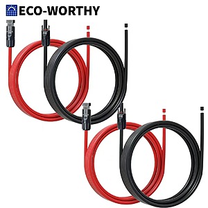 2-Pack ECO-WORTHY 10' 10AWG Solar Extension Cables 30A/1000V DC $15 + Free Shipping