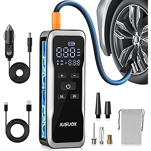 [Prime] JUSUOX 150PSI Dual Power Tire Inflator Portable Air Compressor w/ Digital Gauge & LED Light $17.99 + Free Shipping
