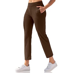 VOOVEEYA Women's Ankle Yoga Pants, Stretchy Golf Pants with 5 Pockets High Waist for Work Travel Dress Casual Straight Leg(26 in Dark Brown M) $18.58