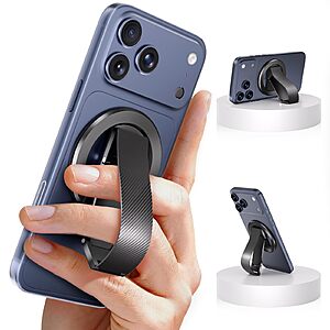 SINCEHOLY MagSafe Magnetic Phone Grip w/ 360° Rotating Dual-Axis Kickstand & Silicone Finger Strap (Black) $6.99 + Free Shipping w/ Prime or on $35+
