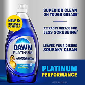 $5.94 get $2 Walmart Cash Dawn Platinum Dish Soap, Dishwashing Soap, Fresh Rain, 30 fl oz