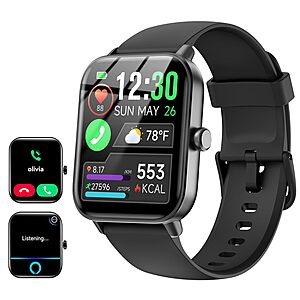 Quican Smart Watch for Women & Men w/ Alexa, Bluetooth Calling + Fitness Tracking - $21.99