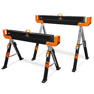 2 pack WEN 1300-Pound Capacity Height Adjustable Folding Steel Saw Horse with 2x4 Support Arms, Two-pack $50.18