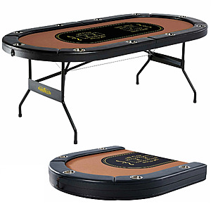 Barrington 10 Player Folding Oval Poker Table with Steel Cup Holders & Padded Armrests, Black/Brown $99.6