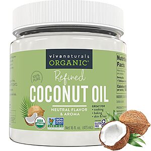 16-Oz Viva Naturals Organic Refined Coconut Oil $4.94 w/ S&S + Free Shipping w/ Prime or on $35+