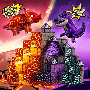 GobiDex Dinosaur Magnetic Tiles Set, Lava Cave Dinosaur Toys for Kids 3+ $10.92