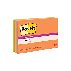 $4.88: Post-it Super Sticky Notes, 6 x 4 in, Neon Fizz, 8 Pads, 45 Sheets/Pad at Amazon