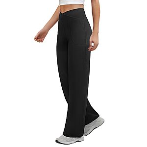 COPYLEAF Women's Crossover Waist Wide Leg Yoga/ Lounge Pants w/ 2 Pockets (5 Colors, Sizes Small - 3X-Large) $9.99 + Free Shipping w/ Prime or on $35+