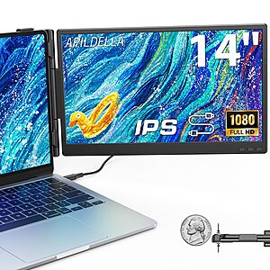 [Ligtning Deal] APILDELLA 14'' Dual Laptop Screen Extender, 1080P FHD Laptop Extended Monitor Portable with Speaker $85.49